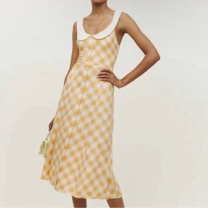 Reformation Charlie Yellow Dress Zip Back Yellow and White Button Front Size 2